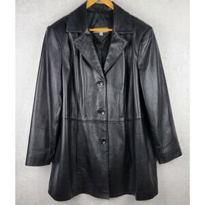 Valerie Stevens 1X New Zealand Lambskin Black Leather Coat Pockets 3 Buttons